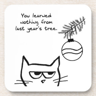 Angry Cat and the Christmas Tree. Coaster