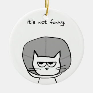 Angry Cat and the Cone of Shame Ceramic Ornament