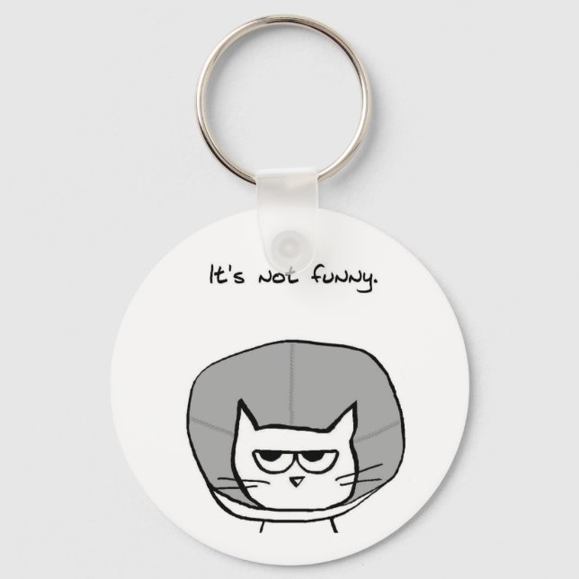 Angry Cat and the Cone of Shame Keychain (Front)