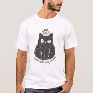 Angry Cat Animal Cartoon Social Distancing Please T-Shirt