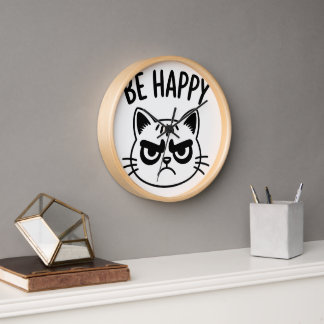 Angry Cat – Be Happy Contrast Art Clock