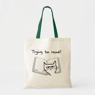 Angry Cat Challenges Book Lovers - Funny Cat Tote Bag