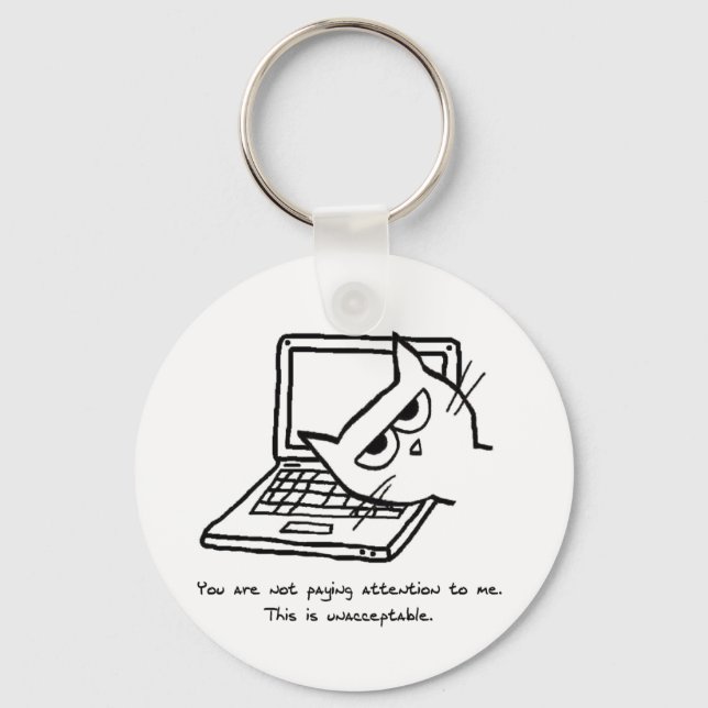 Angry Cat Demands Attention - Funny Cat Keychain (Front)
