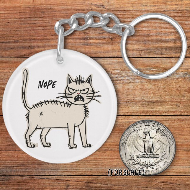 Angry Cat Drawing Sarcastic Phrase Bag Charm Keychain (Creator Uploaded)