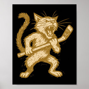 Angry Cat Hockey Retro Ice Byttle Feline Sports Ar Poster