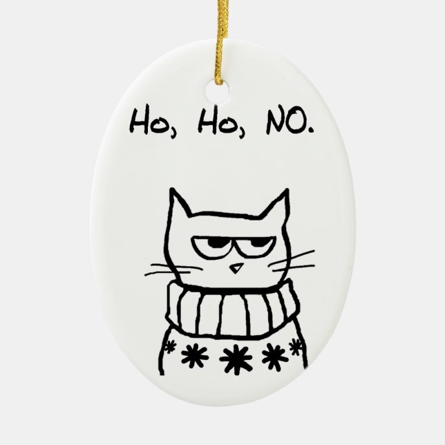 Angry Cat in a Christmas Sweater - Funny Cat Xmas Ceramic Ornament (Front)