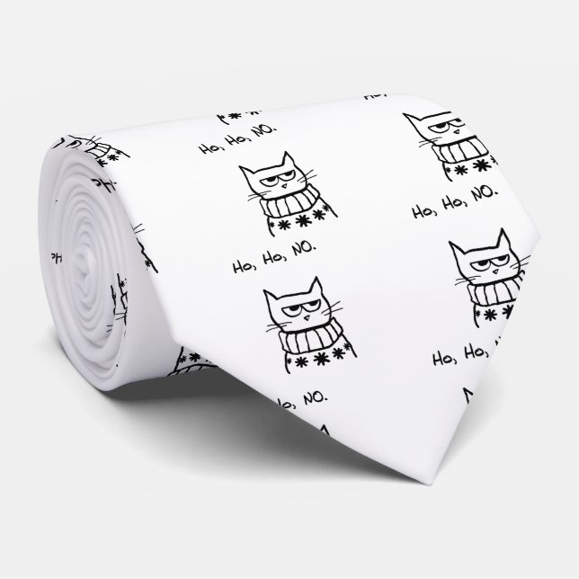 Angry Cat in a Christmas Sweater - Funny Cat Xmas Tie (Rolled)