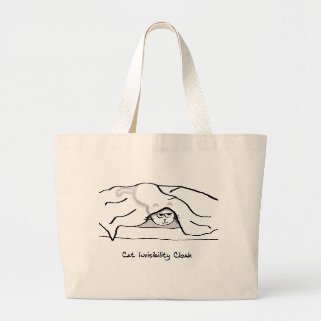 Angry Cat in the Bed sheets - He's invisible now Large Tote Bag (Front)
