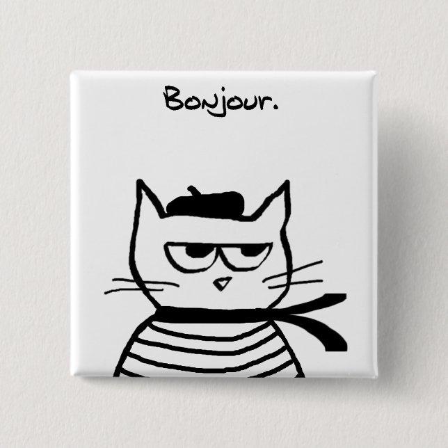 Angry Cat is So Very French 2 Inch Square Button (Front)