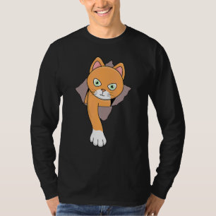 Angry Cat Long Leg Paw Torn Hole Kitten Cat T-Shirt