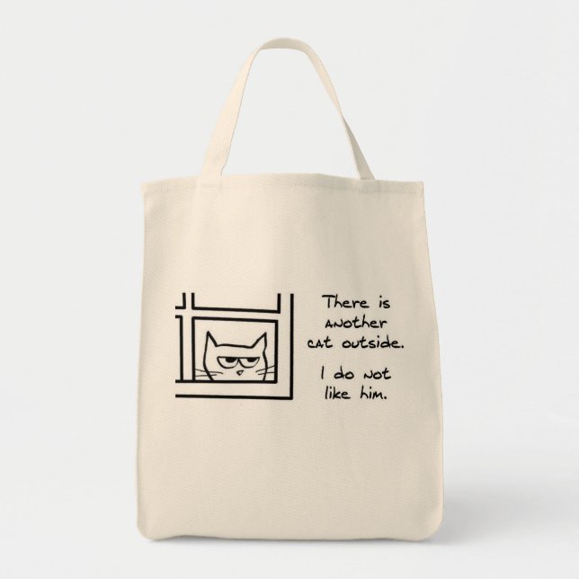 Angry Cat Sees Another Cat - Funny Cat Tote Bag (Front)