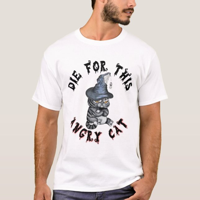 Angry Cat Witch Halloween Gothic T-Shirt (Front)