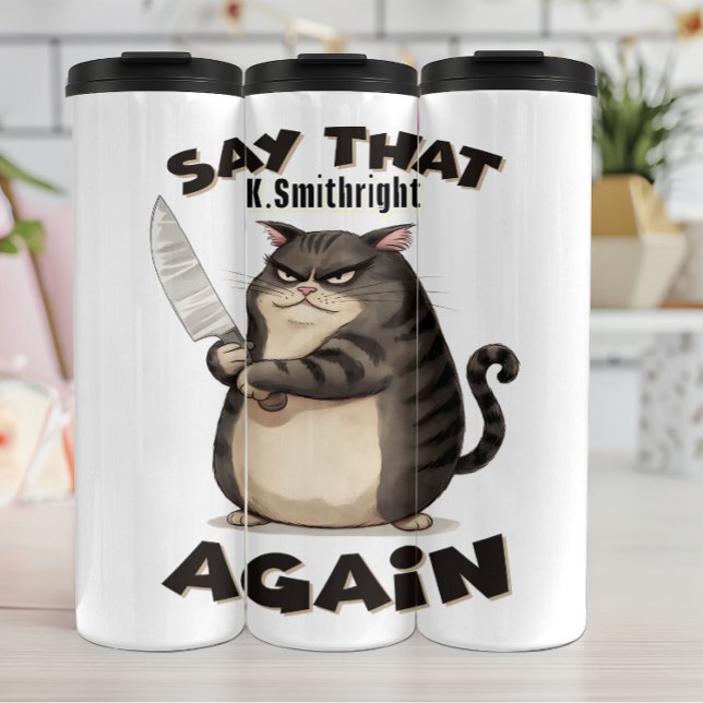 Angry Cat with Knife Graphic Thermal Tumbler (Creator Uploaded)