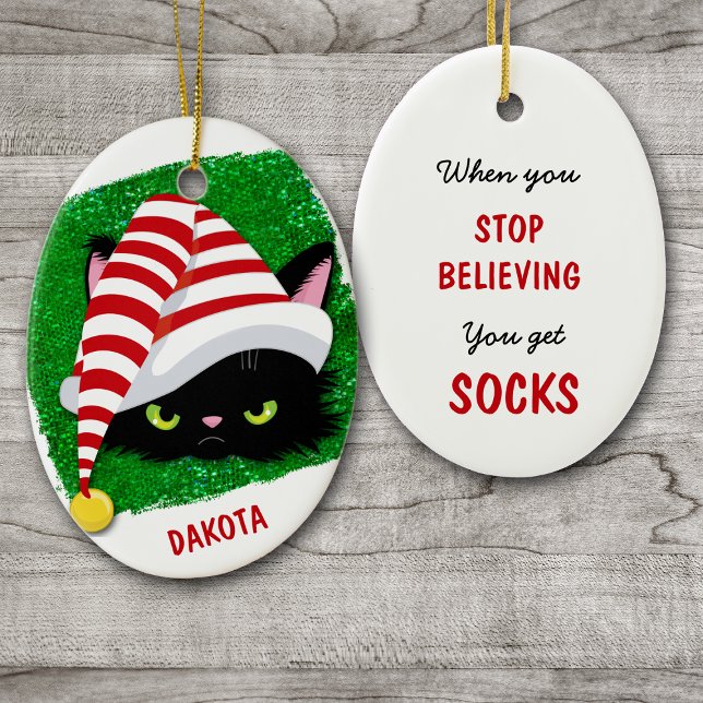 Angry Cat You Get Socks! Holiday Ceramic Ornament (Creator Uploaded)