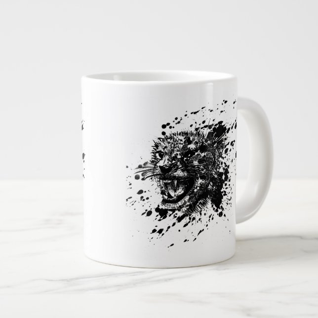 Angry Cheetah in Black Splash Pick Your Background Large Coffee Mug (Front Right)