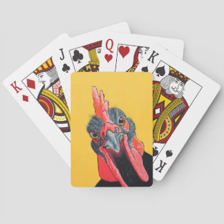 Angry chicken in yellow playing cards