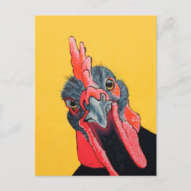 Angry chicken in yellow postcard (Front)