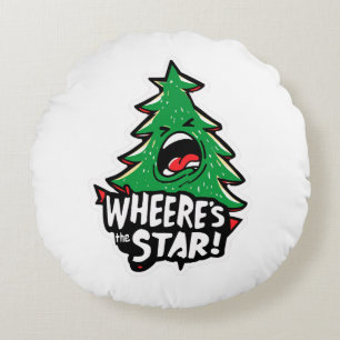Angry Christmas Tree Shouting – Where’s the Star? Round Pillow