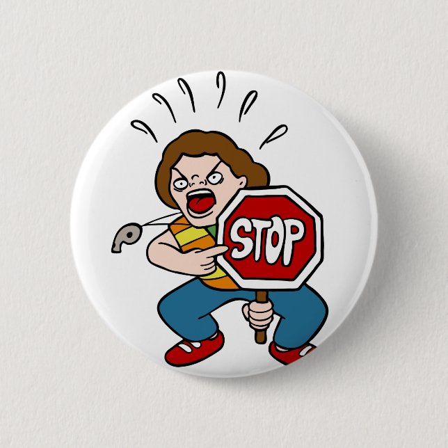 Angry Crossing Guard Cartoon Character 2 Inch Round Button (Front)