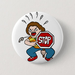 Angry Crossing Guard Cartoon Character 2 Inch Round Button
