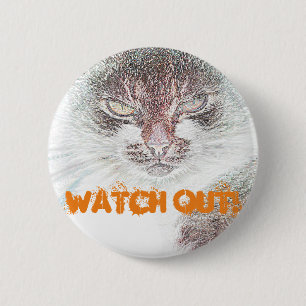 Angry Cute Cate Face Sketch 2 Inch Round Button