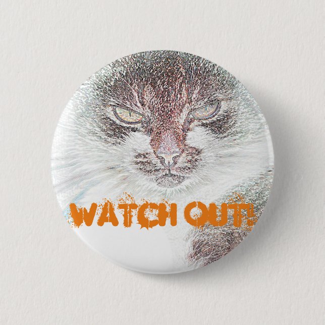 Angry Cute Cate Face Sketch 2 Inch Round Button (Front)
