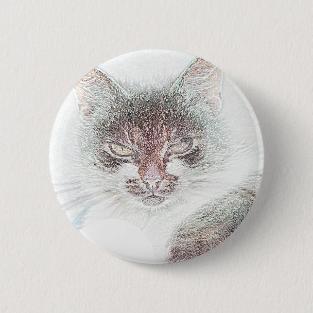 Angry Cute Cate Face Sketch 2 Inch Round Button (Front)