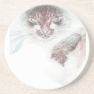 Angry Cute Cate Face Sketch Coaster