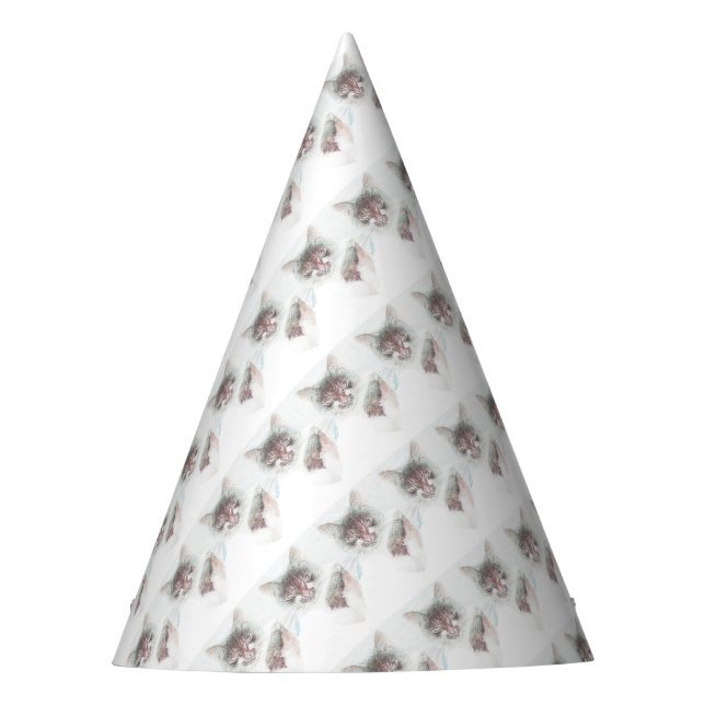 Angry Cute Cate Face Sketch Party Hat (Front)
