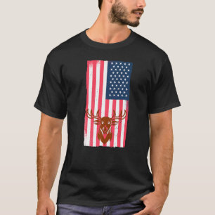 Angry Deer Duck Hunting Vintage American Flag T-Shirt