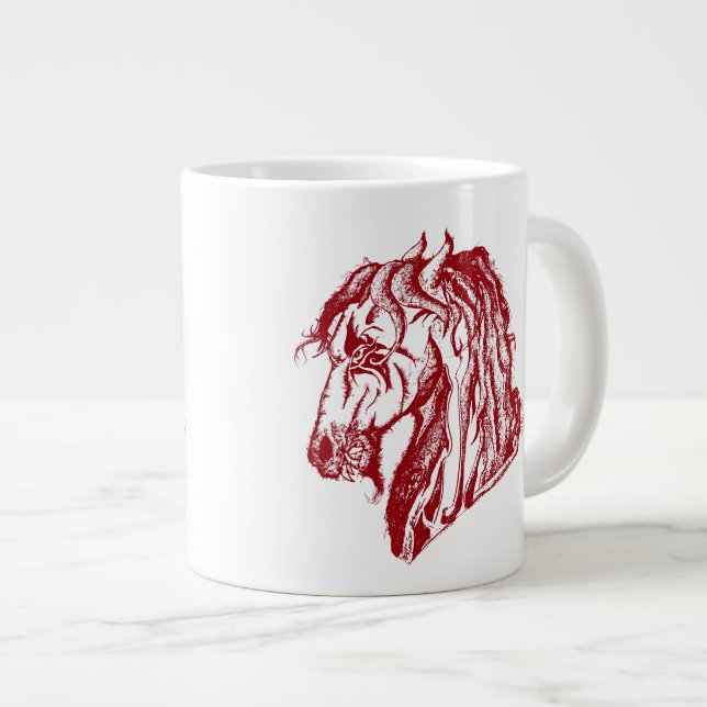 Angry Devil Horse in Red and Pick Your Background Large Coffee Mug (Front Right)