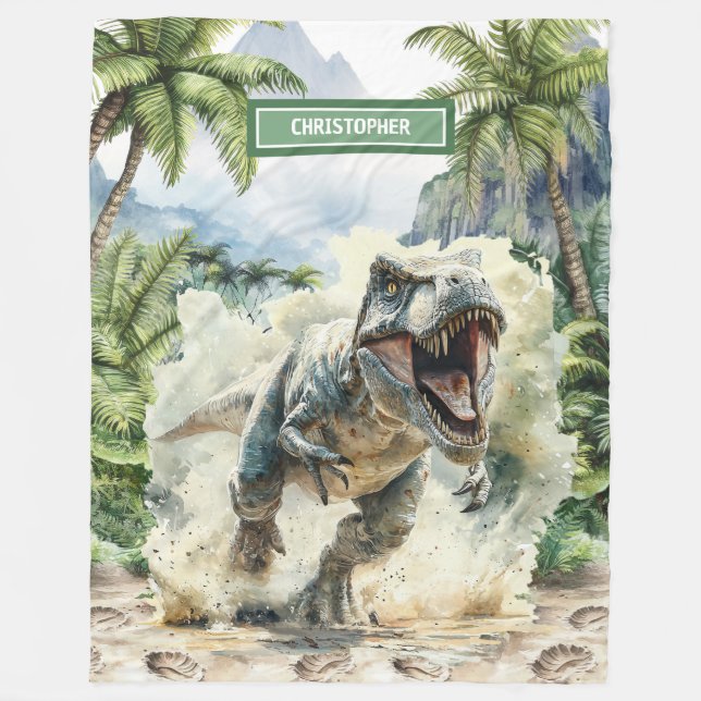 Angry Dinosaur Blanket Custom Name Personalized  (Front)