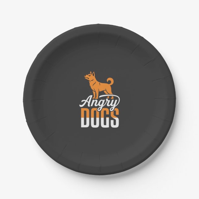 Angry Dogs Vector Mascot Paper Plate (Front)