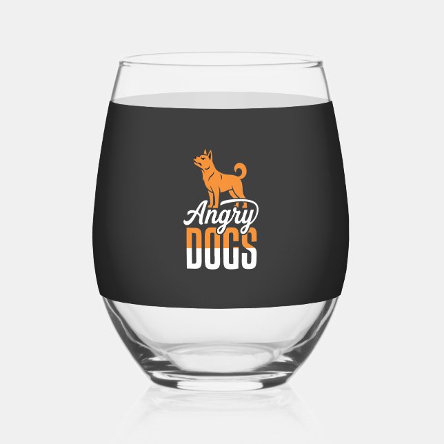 Angry Dogs Vector Mascot Stemless Wine Glass (Front)