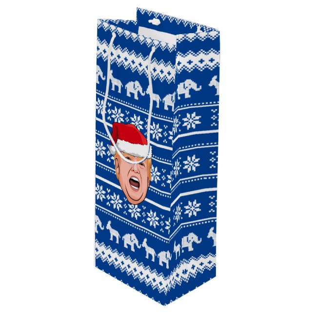 Angry Donald Trump Christmas Wine Gift Bag (Front Angled)