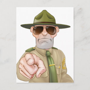 Angry Drill Sergeant Pointing Postcard