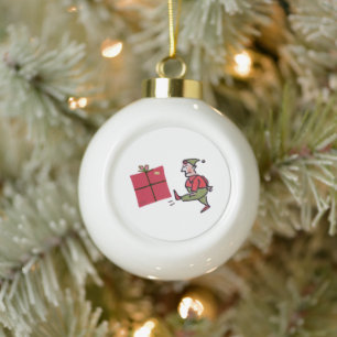 Angry Elf ceramic Christmas ball ornament