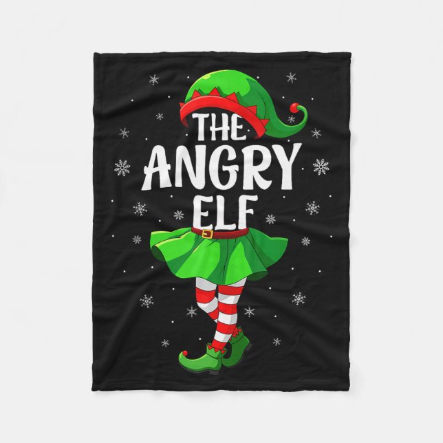 Angry Elf Christmas Girls Women Elf Squad Xmas Fam Fleece Blanket (Front)