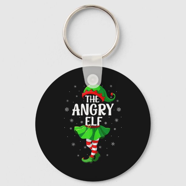 Angry Elf Christmas Girls Women Elf Squad Xmas Fam Keychain (Front)