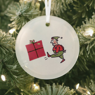 Angry Elf round glass ornament