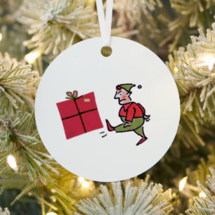 Angry Elf round metal ornament