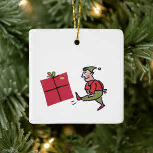 Angry Elf square ceramic ornament