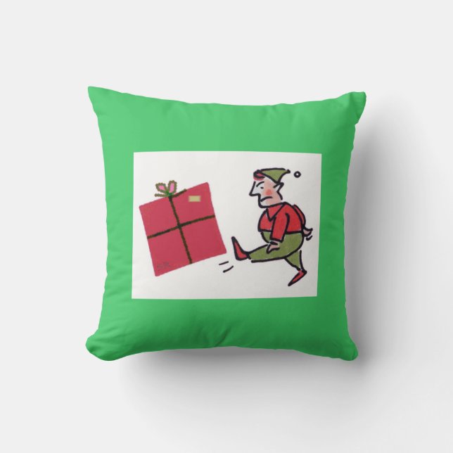 Angry Elf square green throw pillow (Front)