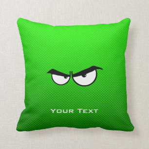 Angry Eyes; Green Throw Pillow