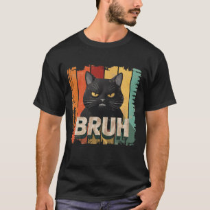 Angry Face Black Cat Bruh Meme Graphic Vintage Sun T-Shirt