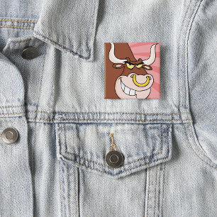 Angry Fierce Bull Mascot with Nose Ring 2 Inch Square Button
