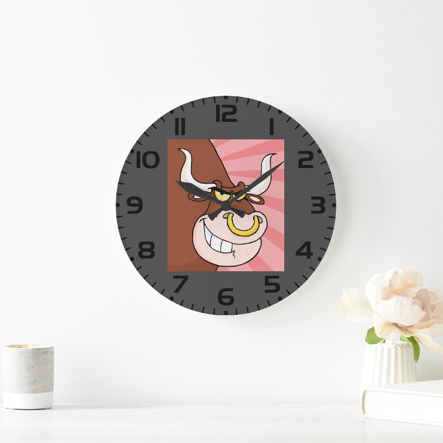 Angry Fierce Bull Mascot with Nose Ring  Large Clock (Creator Uploaded)
