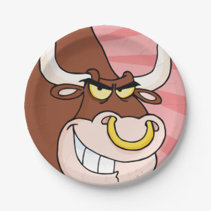 Angry Fierce Bull Mascot with Nose Ring  Paper Plate