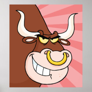 Angry Fierce Bull Mascot with Nose Ring  Poster