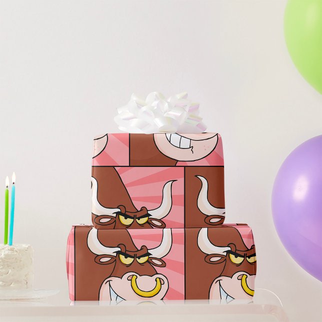Angry Fierce Bull Mascot with Nose Ring  Wrapping Paper (Creator Uploaded)